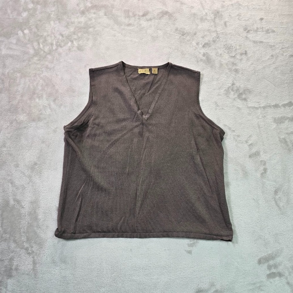 Women's XL Brown Sleeveless V Neck Sweater Vest Lightweight Knit Pullover Career